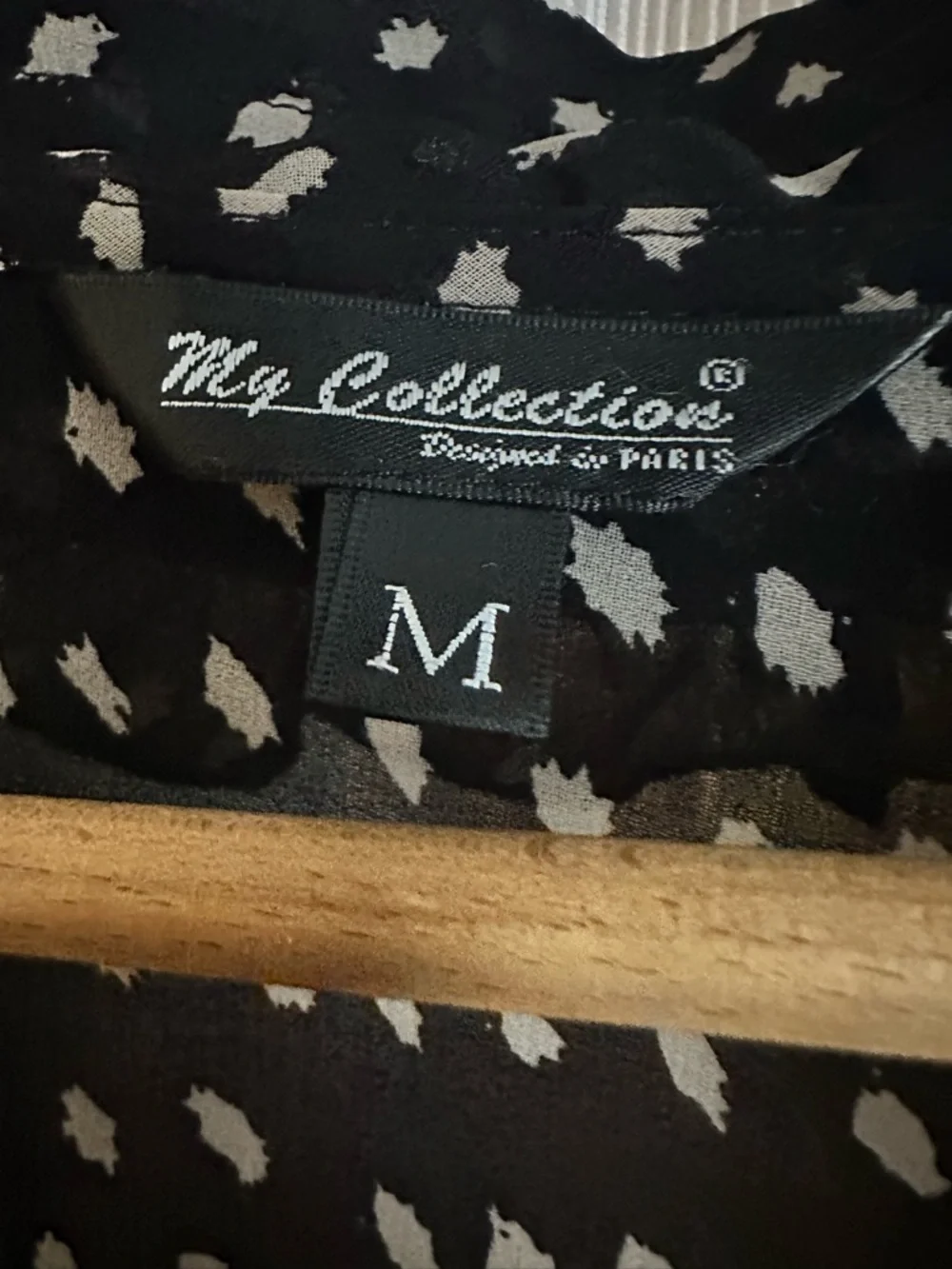 JM Collection Black Blouse with White Dot Print and Ruffle Detail - Picture 4 of 4